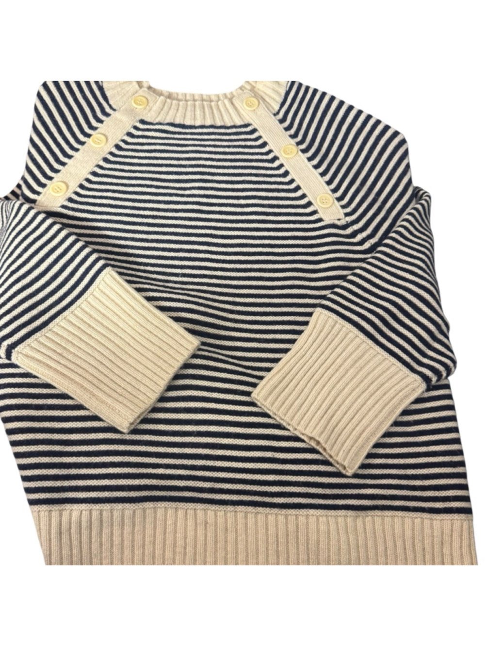 2X J. Crew Crewneck Shoulder button Tippi sweater Nautical Stripes Navy & Cream - Picture 5 of 11